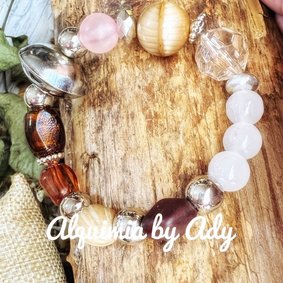 Maxi beads acrylic and pink quartz quartz beaded bracelet - Picture 1 of 1